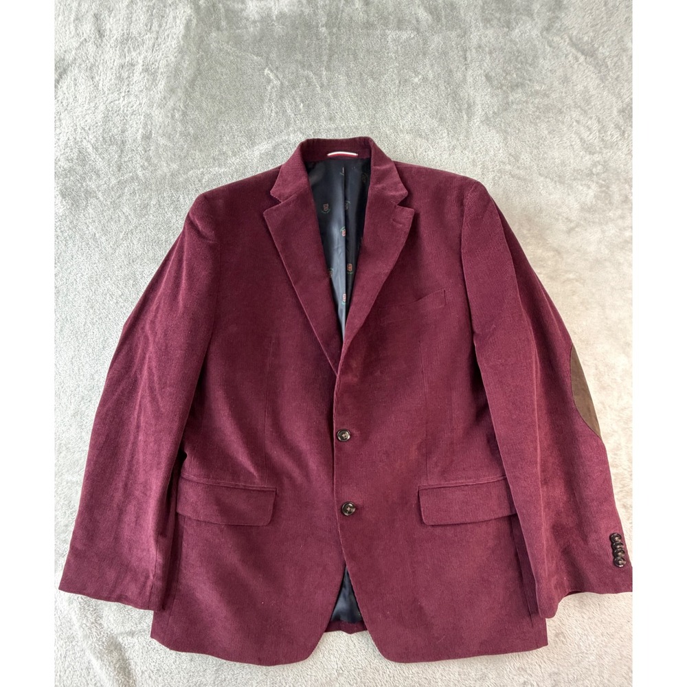 Tommy Hilfiger Blazer Mens 42R Burgundy Corduroy Elbow Patches Sport Coat